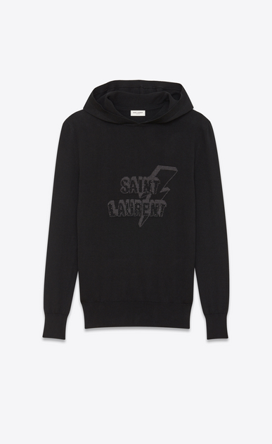 SAINT LAURENT Sportswear Tops Man SAINT LAURENT hoodie with zipper in black jacquard and mottled gray a_V4