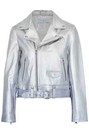 IRO IRO WOMAN CALUM METALLIC DÉGRADÉ LEATHER BIKER JACKET SILVER,3074457345618549540