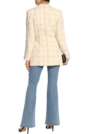 Double-breasted frayed checked linen-twill blazer | ZIMMERMANN | Sale