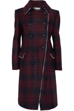 PIERRE BALMAIN WOMAN DOUBLE-BREASTED CHECKED BRUSHED FELT COAT BLACK,US 14693524283375553