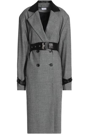 MAGDA BUTRYM WOMAN BELTED LEATHER-TRIMMED PRINCE OF WALES CHECKED WOOL TRENCH COAT GRAY,AU 14693524283558135
