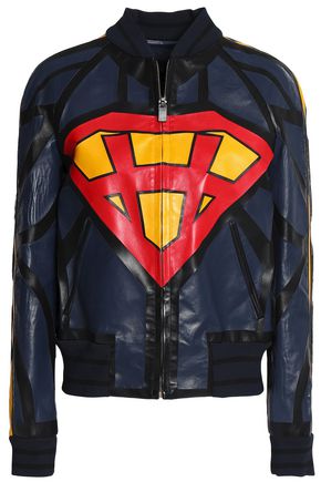 VALENTINO WOMAN PRINTED LEATHER JACKET NAVY,US 14693524283817571