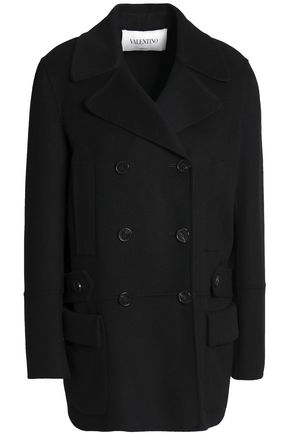 VALENTINO WOMAN DOUBLE-BREASTED WOOL AND CASHMERE-BLEND COAT BLACK,US 14693524283867182