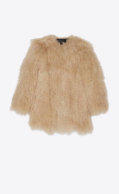SAINT LAURENT Coats Woman Coat in beige goat fur a_V4