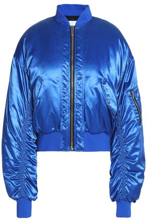 MSGM MSGM WOMAN RUCHED SHELL BOMBER JACKET BRIGHT BLUE,3074457345618884161