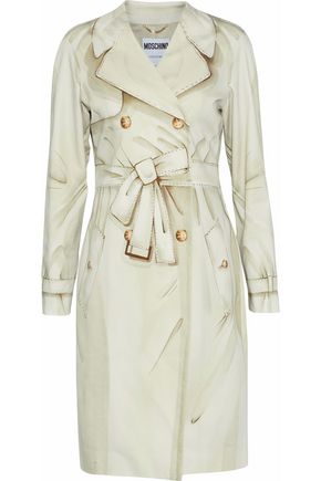 MOSCHINO MOSCHINO WOMAN DOUBLE-BREASTED PRINTED STRETCH-COTTON TRENCH COAT BEIGE,3074457345619026288