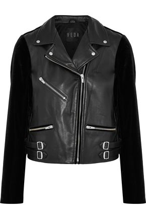 VEDA Puzzle velvet-paneled leather biker jacket