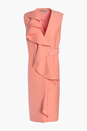 EMILIO PUCCI BELTED RUFFLED WOOL AND SILK-BLEND VEST,3074457345619502234
