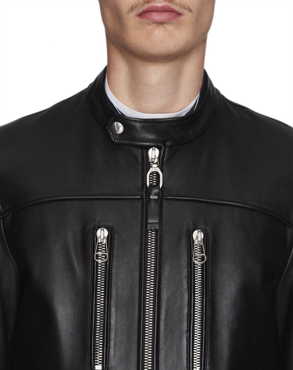 Lanvin Black Lambskin Leather Biker Jacket Outerwear Men