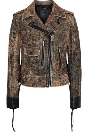 BELSTAFF BELSTAFF WOMAN ELMELY LACE-UP CRACKED-LEATHER BIKER JACKET BLACK,3074457345619714783