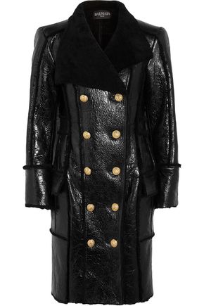 BALMAIN Double-breasted glossed-shearling coat