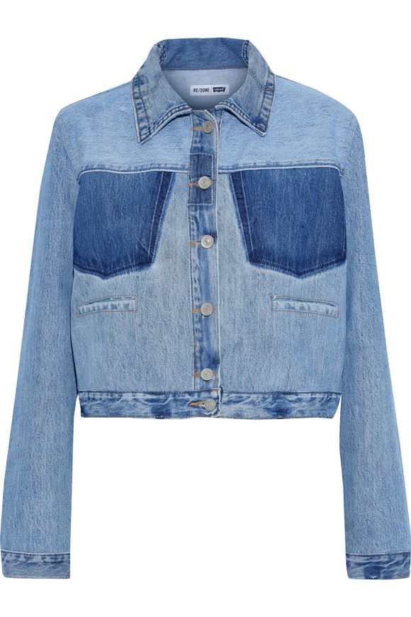 Cropped two-tone denim jacket | RE/DONE with LEVI'S | Sale up to 70% ...