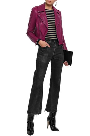 Alice And Olivia Leather Biker Jacket In Grape | ModeSens