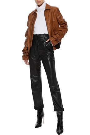 Saint Laurent Gathered Pebbled-leather Jacket In Tan