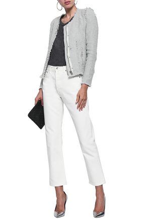 Click to view more detailed imagery on our partner's website Iro Woman Agnette Distressed Cotton Bouclé-Tweed Jacket Stone