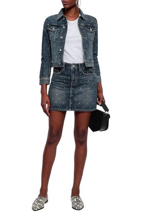 Click to view more detailed imagery on our partner's website Current Elliott Current/Elliott Woman Cropped Studded Denim Jacket Mid Denim
