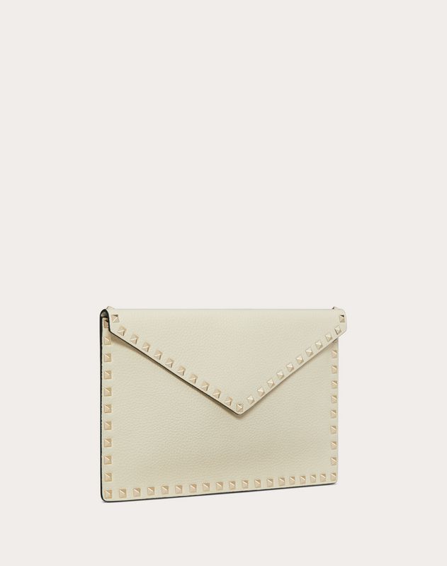 VALENTINO VALENTINO GARAVANI ROCKSTUD GRAINY CALFSKIN ENVELOPE POUCH