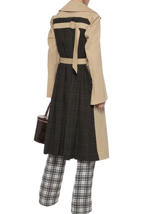 Click to view more detailed imagery on our partner's website Rosie Assoulin Woman Cotton-Blend Gabardine And Pleated Checked Tweed Trench Coat Sand