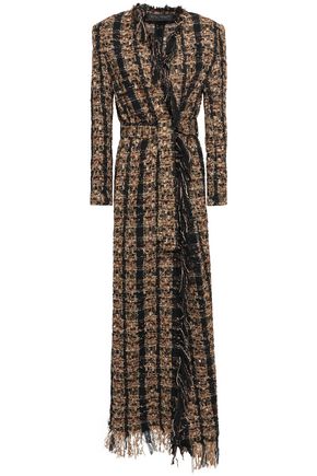 BALMAIN Belted frayed metallic tweed coat