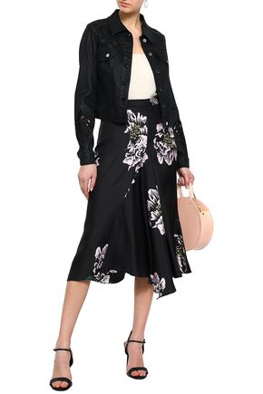 Click to view more detailed imagery on our partner's website Elie Tahari Woman Meggy Guipure Lace-Trimmed Coated-Denim Jacket Black