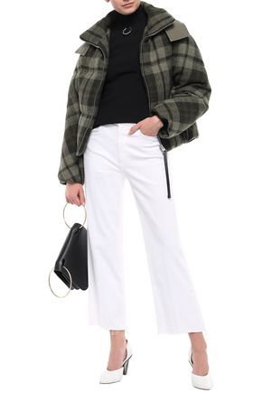 Click to view more detailed imagery on our partner's website Jw Anderson J.W.Anderson Woman Twill-Paneled Checked Wool Hooded Down Jacket Army Green