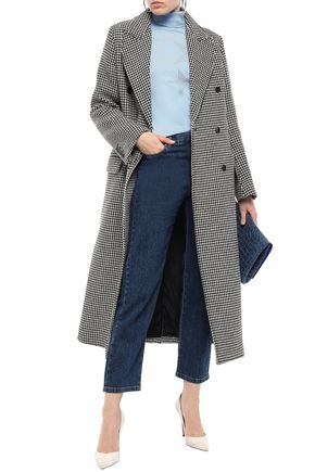Click to view more detailed imagery on our partner's website Joseph Woman Double-Breasted Houndstooth Donegal Wool-Blend Coat Black