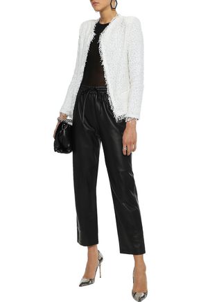 Click to view more detailed imagery on our partner's website Iro Woman Shavani Frayed Cotton-Blend Bouclé Jacket Off-White