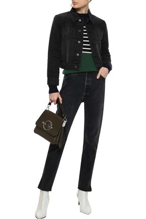 Click to view more detailed imagery on our partner's website Current Elliott Current/Elliott Woman The Baby Trucker Cropped Studded Denim Jacket Black