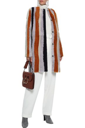 Yves Salomon Woman Striped Shearling Coat Multicolor