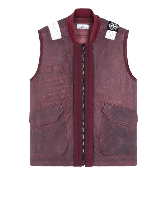 Sold out - STONE ISLAND 00195 GARMENT DYED LEATHER/DYNEEMA® REVERSIBLE DETACHABLE LINING LEATHER VEST Man Dark Burgundy