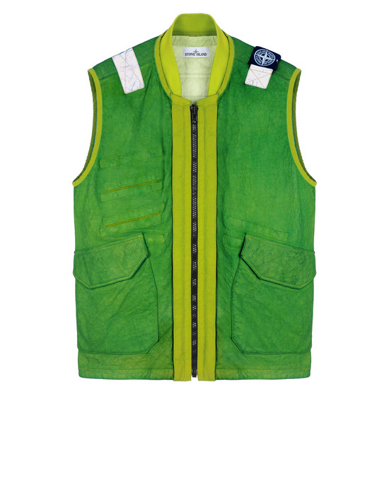 Sold out - STONE ISLAND 00195 GARMENT DYED LEATHER/DYNEEMA® REVERSIBLE DETACHABLE LINING LEATHER VEST Man Pistachio Green