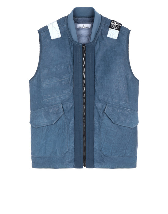 Sold out - STONE ISLAND 00195 GARMENT DYED LEATHER/DYNEEMA® REVERSIBLE DETACHABLE LINING LEATHER VEST Man Avio Blue