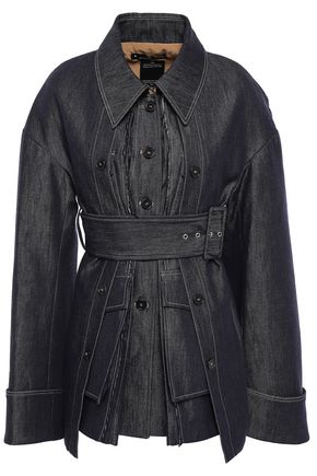 ROKH Belted layered frayed denim jacket