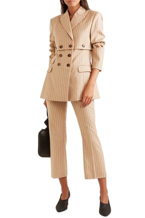 Click to view more detailed imagery on our partner's website Altuzarra Woman Double-Breasted Pinstriped Wool-Blend Blazer Sand