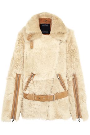ROKH Convertible belted suede-trimmed shearling jacket