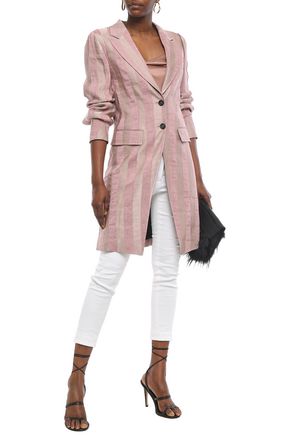 Click to view more detailed imagery on our partner's website Ann Demeulemeester Woman Striped Linen-Blend Jacquard Coat Antique Rose