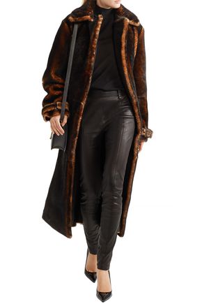 TOM FORD TOM FORD WOMAN OVERSIZED SHEARLING COAT BROWN,3074457345620809186
