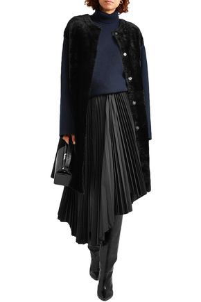 Yves Salomon Paneled Shearling And Wool And Cashmere-blend Felt Coat In Black