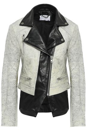 MUUBAA Paneled two-tone cracked-leather biker jacket