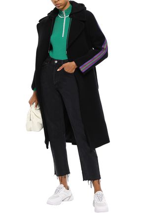 Click to view more detailed imagery on our partner's website Sandro Woman Belted Wool-blend Felt And Jersey Hooded Coat Black