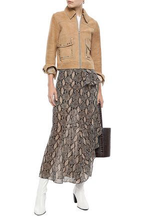 Click to view more detailed imagery on our partner's website Sandro Woman Studded Suede Jacket Sand