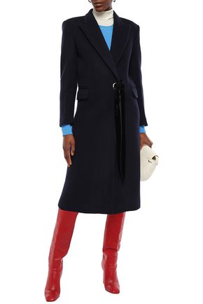 Click to view more detailed imagery on our partner's website Sandro Woman Velvet-Trimmed Wool-Blend Felt Coat Navy