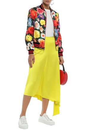 Alice And Olivia Floral-print Satin Bomber Jacket In Multicolor