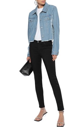 Click to view more detailed imagery on our partner's website J Brand Woman Cyra Cropped Organza-Trimmed Denim Jacket Light Denim
