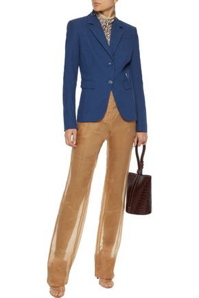 Click to view more detailed imagery on our partner's website Altuzarra Woman Salerno Grosgrain-Trimmed Slub Cotton-Blend Blazer Dark Denim