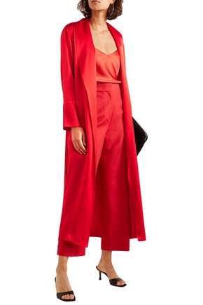 Michelle Mason Belted Silk-satin Robe In Red