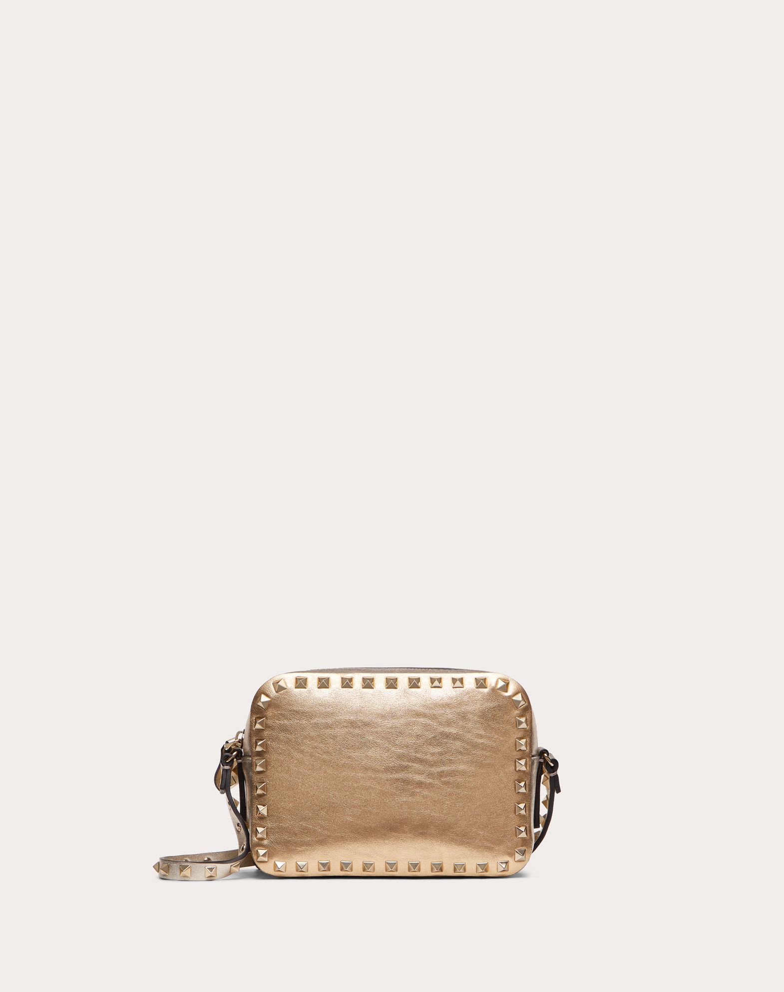 Valentino Garavani Rockstud Crossbody In Metallic Craquelure-effect In Dark Gold ModeSens