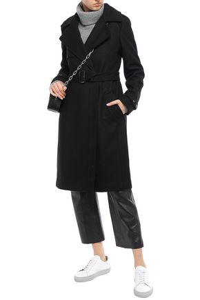 DKNY BELTED BRUSHED WOOL-BLEND TRENCH COAT,3074457345622828709