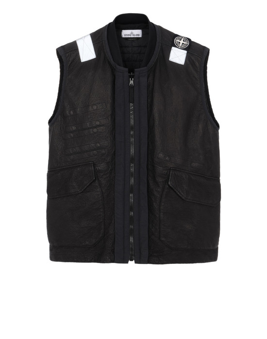 Sold out - STONE ISLAND 00195 GARMENT DYED LEATHER/DYNEEMA® REVERSIBLE DETACHABLE LINING LEATHER VEST Man Black