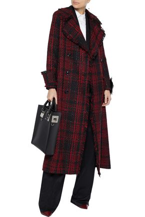 Ainea Double-breasted Frayed Metallic Tweed Coat In Red